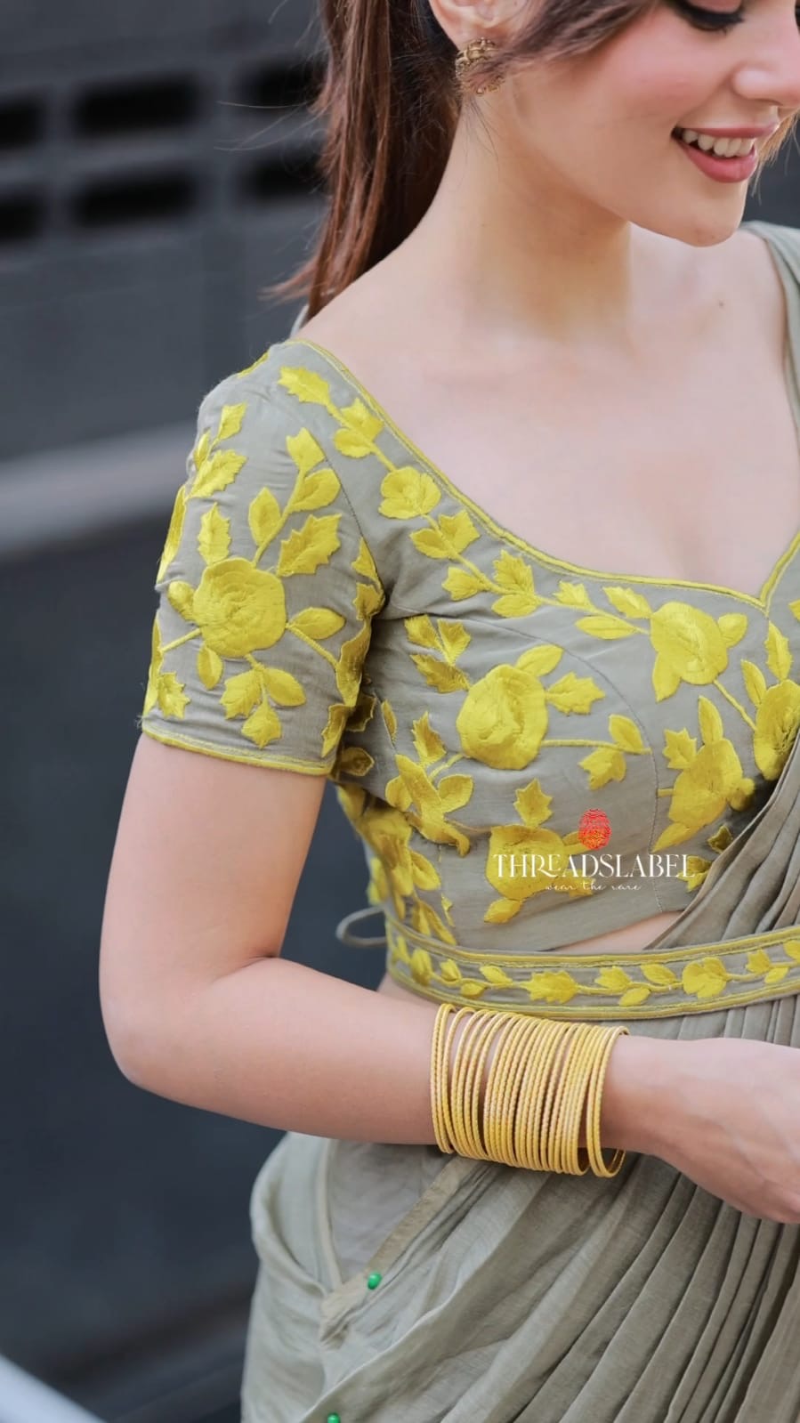 Apple green mul chanderi embroidery blouse