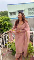 Pink tissue embroidery salwar
