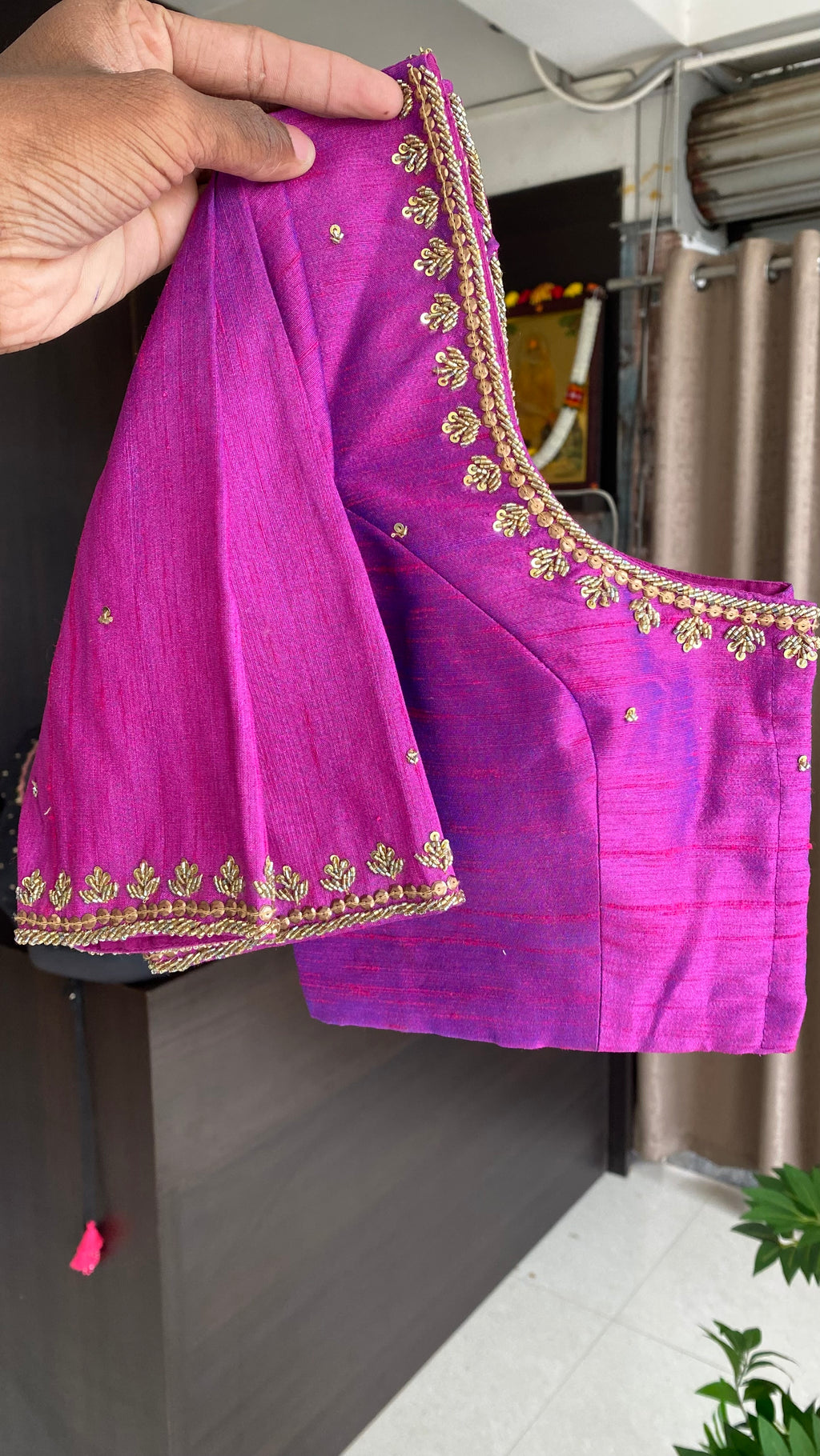 Magenta silk heavy hand worked blouse