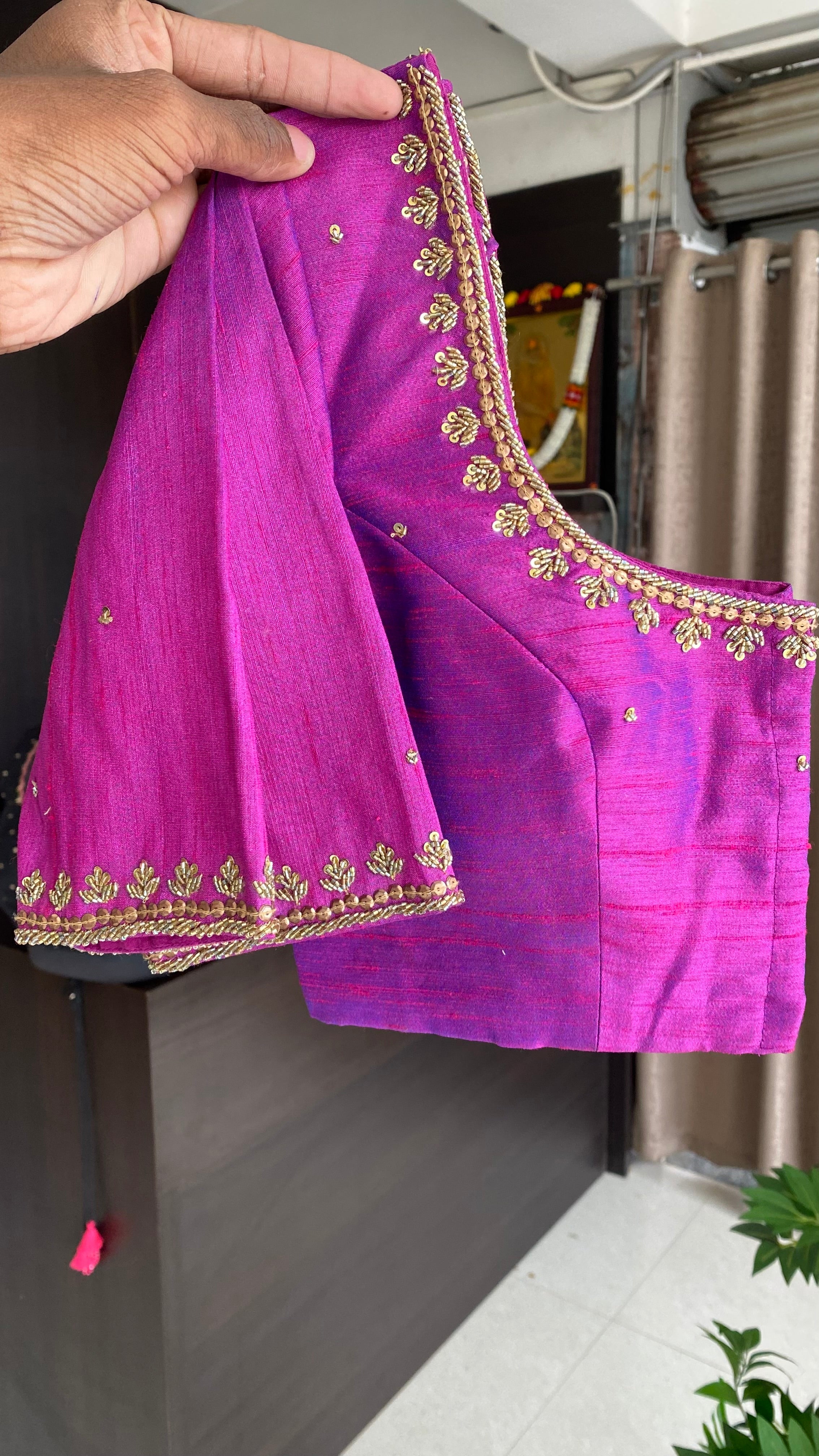 Magenta silk heavy hand worked blouse