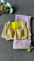 Lilliac soft tissue saree with yellow floral blouse