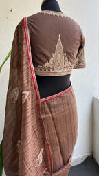 Caramel muslin silk embroidery saree with blouse