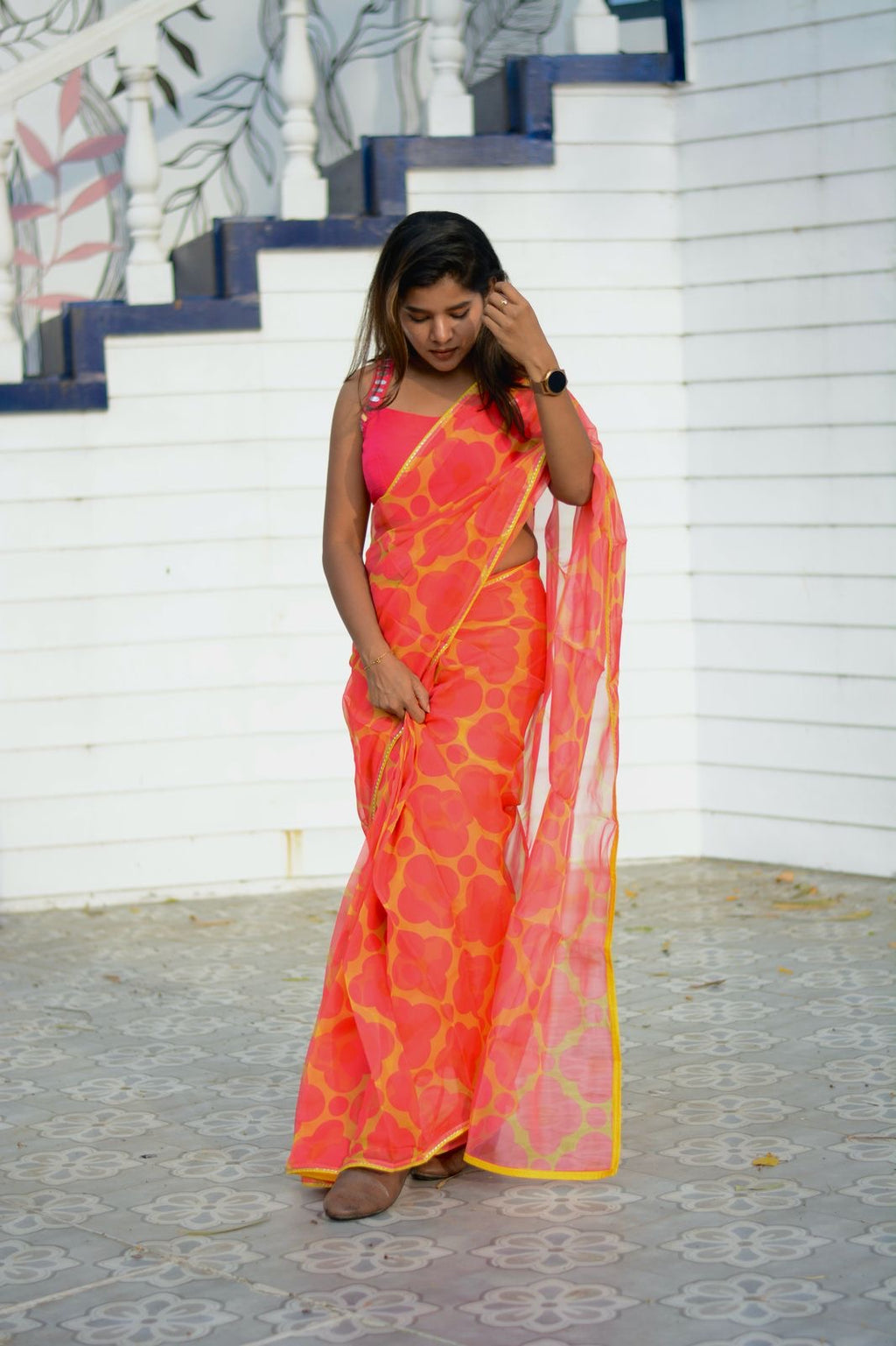 Pink intricate mirror hand work blouse ( only blouse )