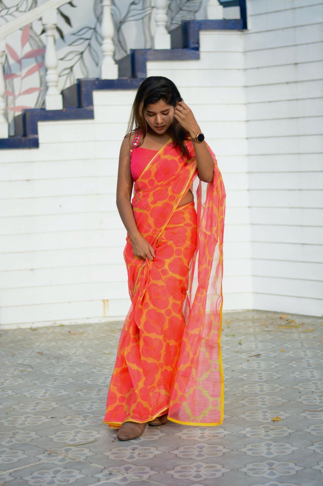 Pink intricate mirror hand work blouse ( only blouse )