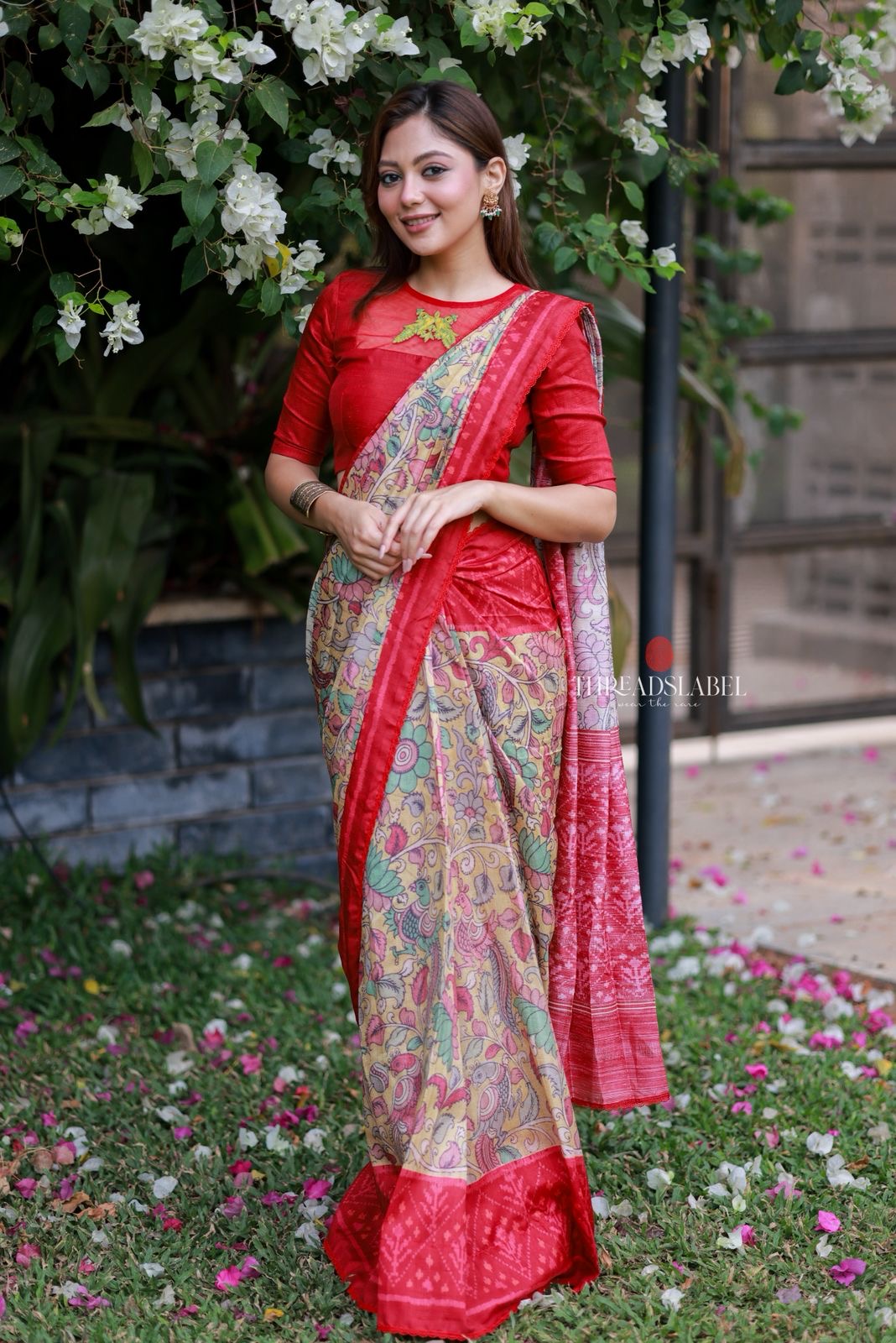 Fenu red kalamkari silk saree (only saree)