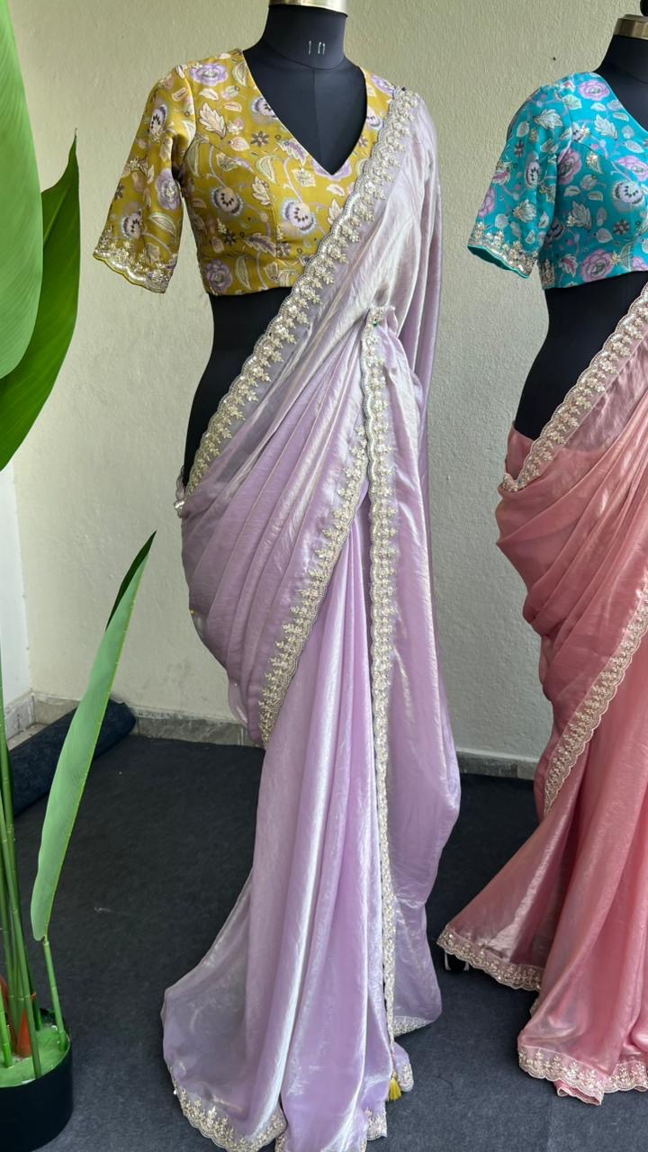 Lilliac soft tissue saree with yellow floral blouse