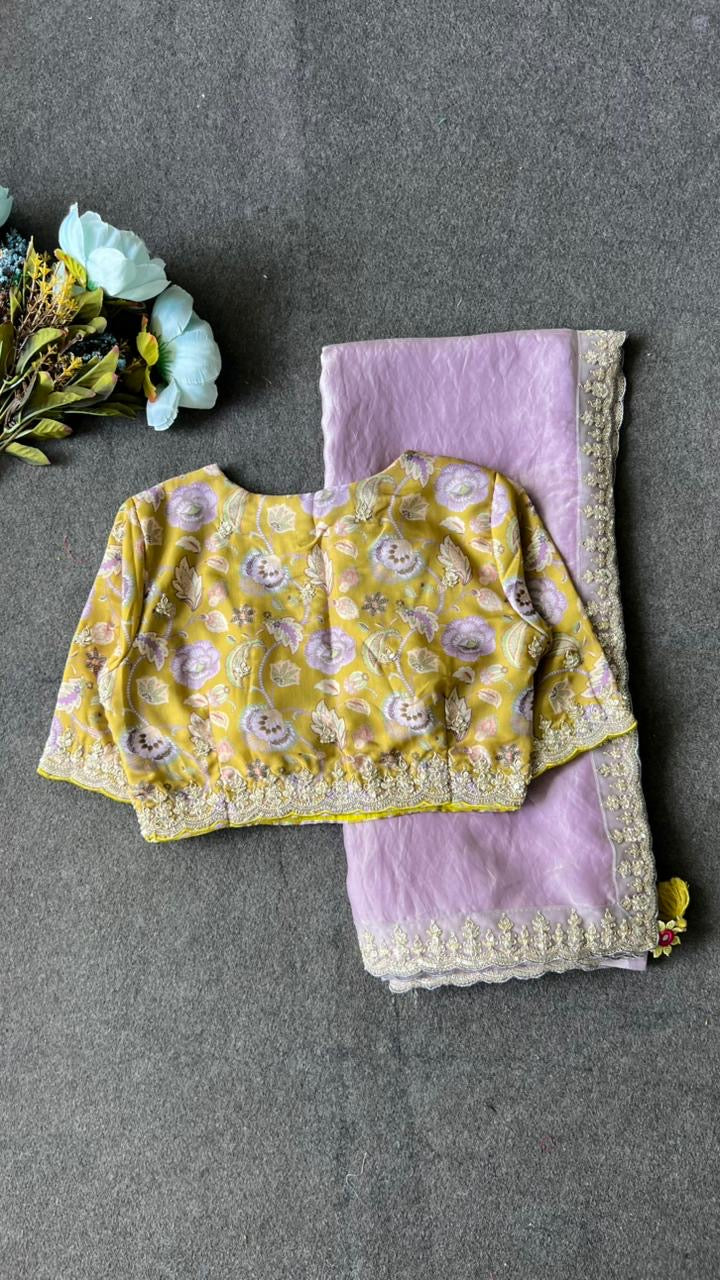 Lilliac soft tissue saree with yellow floral blouse