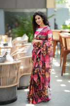 Deep brown soft organza saree with satin blouse