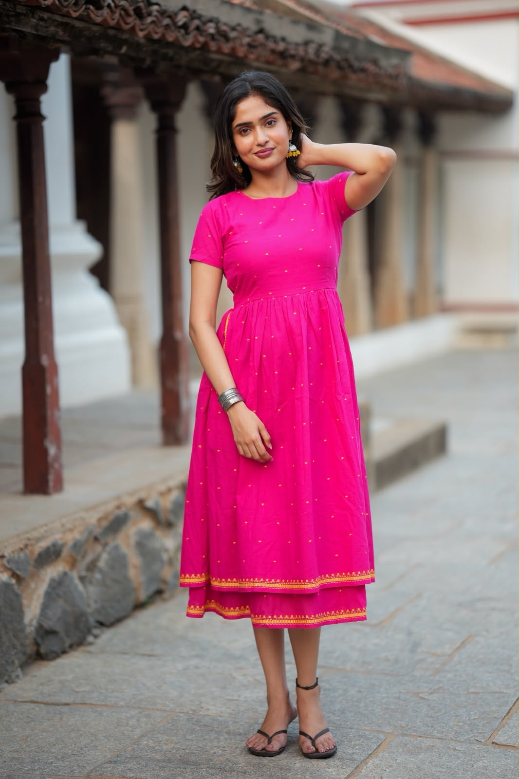 Pink cotton double layered maxi top