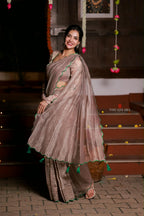 Dusty silver tissue hand made saree & blouse