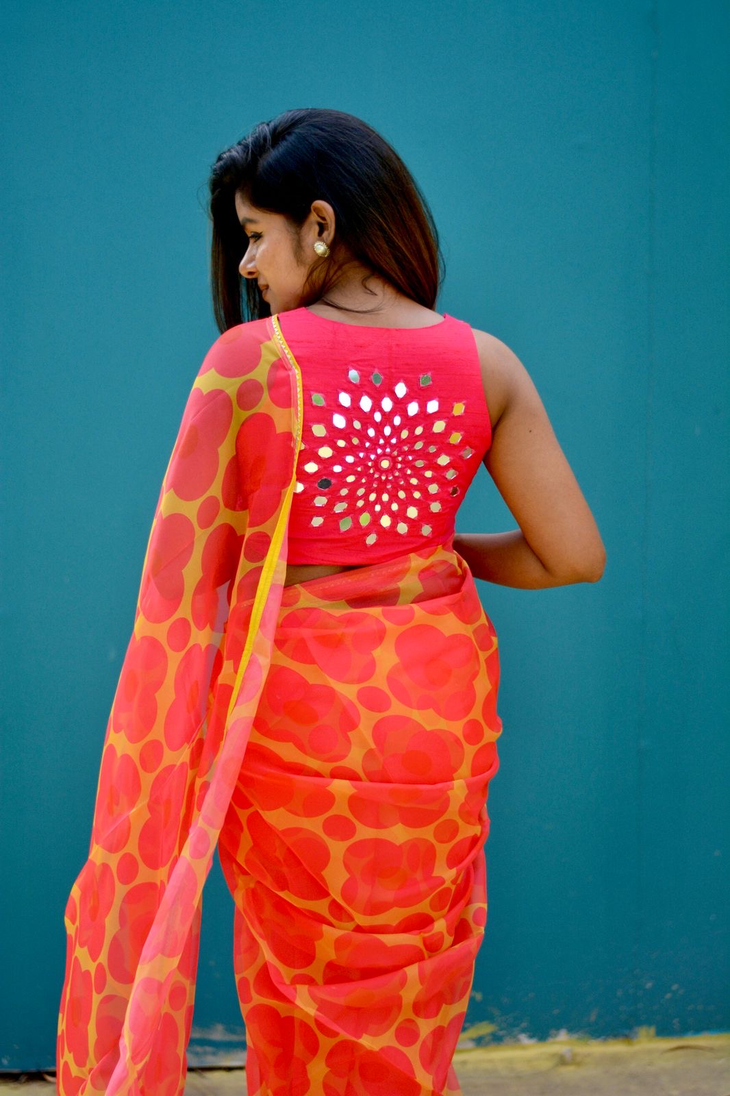 Pink intricate mirror hand work blouse ( only blouse )