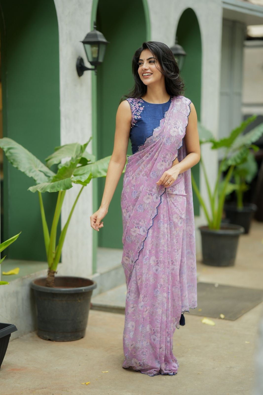 Midnight blue floral hand work blouse (only blouse)