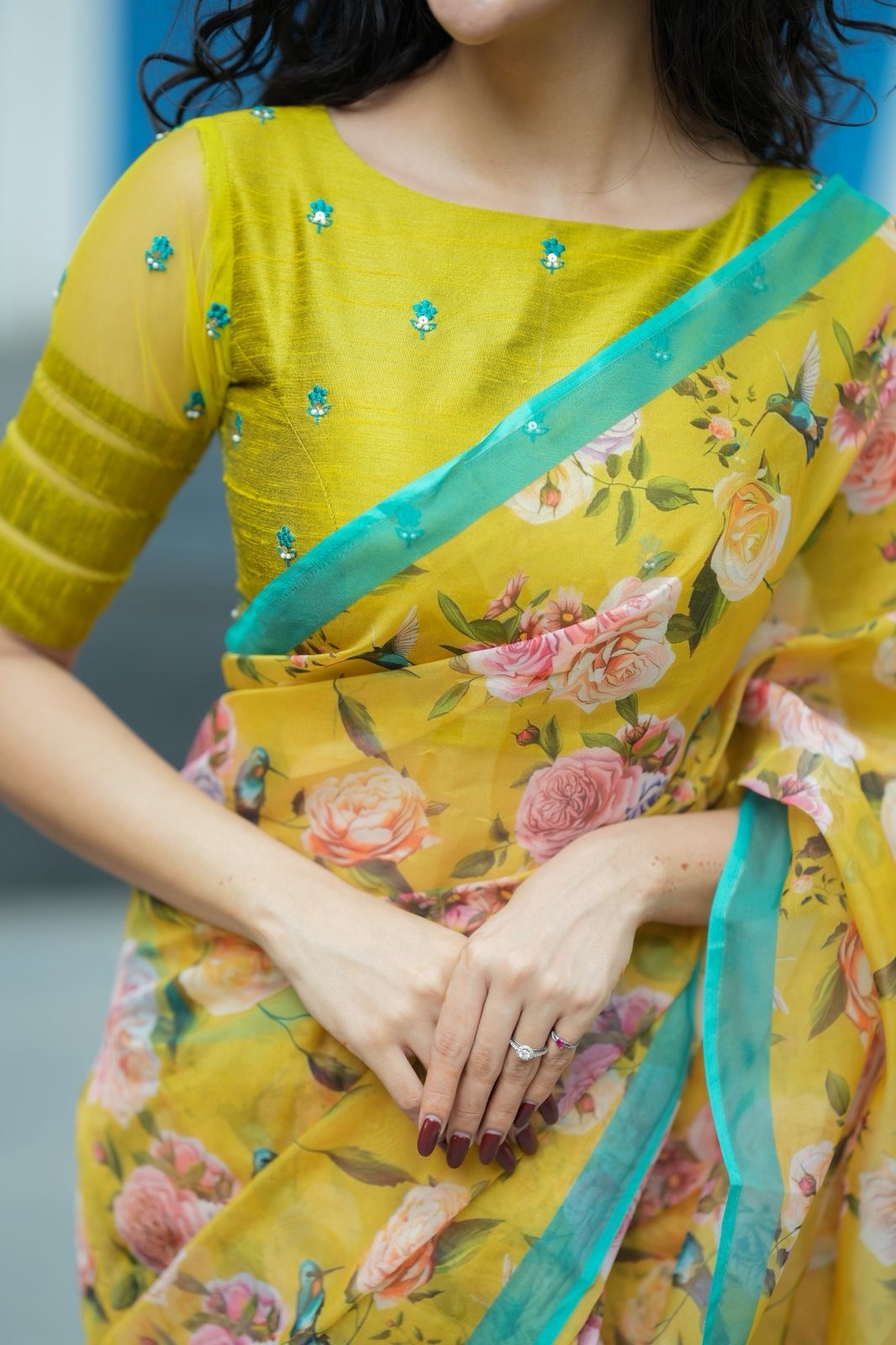 Lime green floral hand worked blouse (only blouse)