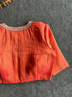 Orange red tissue pearl worked blouse