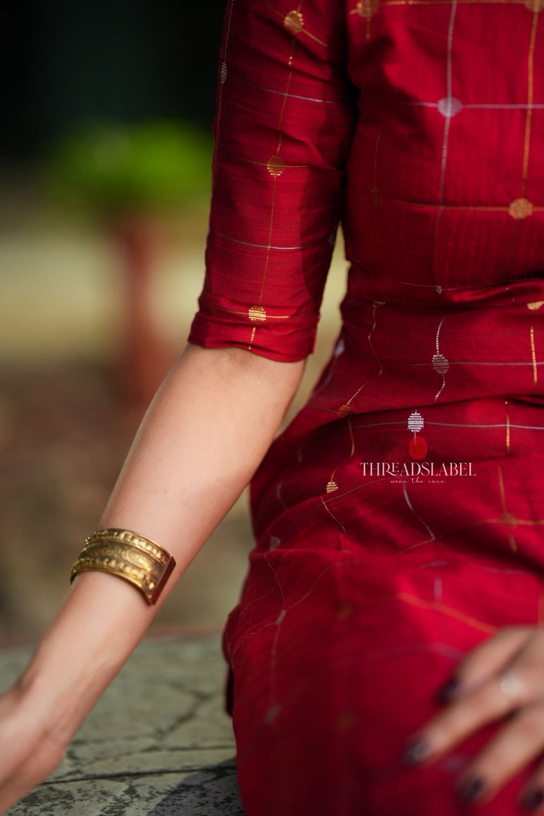 Red checked zari woven kurti