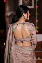 Dusty silver tissue hand made saree & blouse