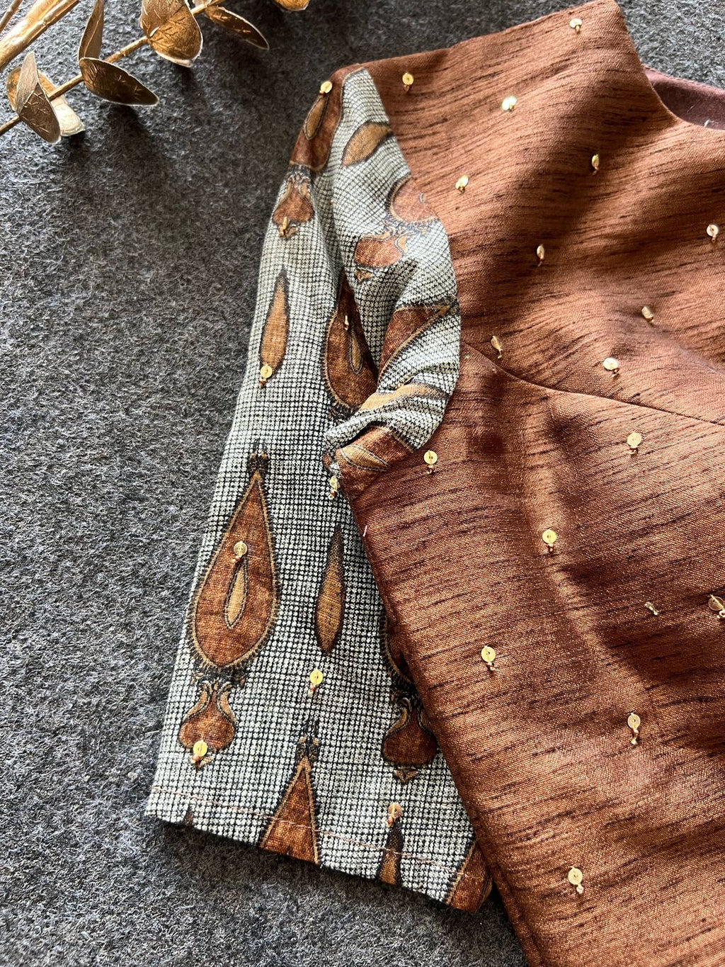 Brown silk handwork blouse
