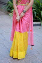 Pink mul chanderi saree with handwork blouse