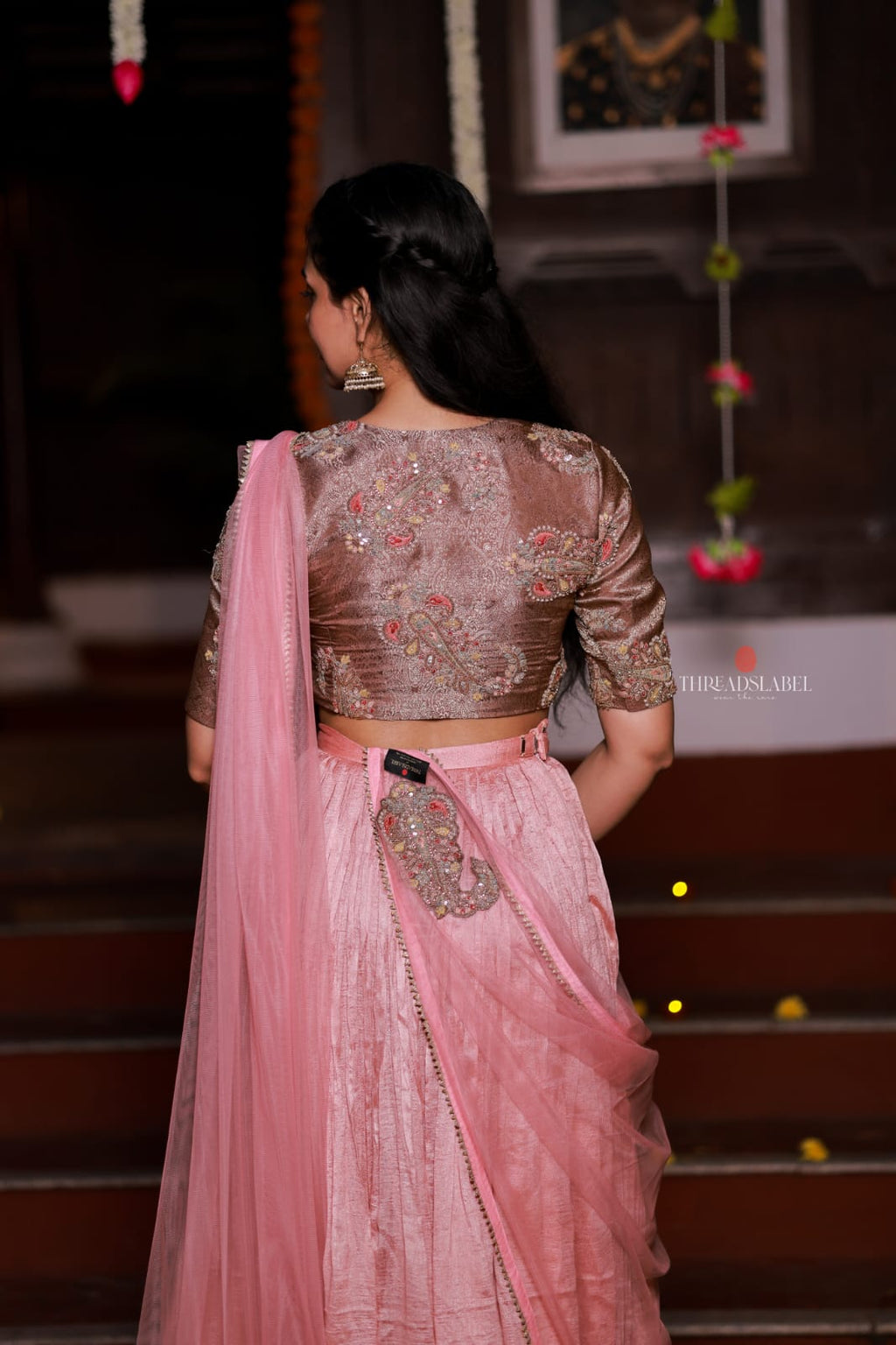 Pink marble silk lehenga with handwork blouse