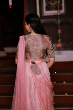 Pink marble silk lehenga with handwork blouse