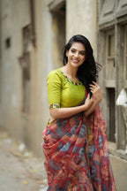 Parrot green floral hand work blouse (only blouse)