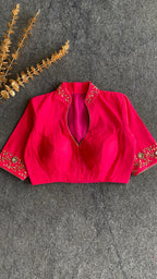 Pink silk collar & sleeves hand worked blouse
