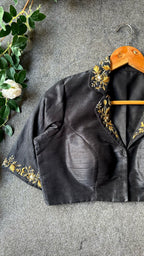 Black silk collar hand worked blouse