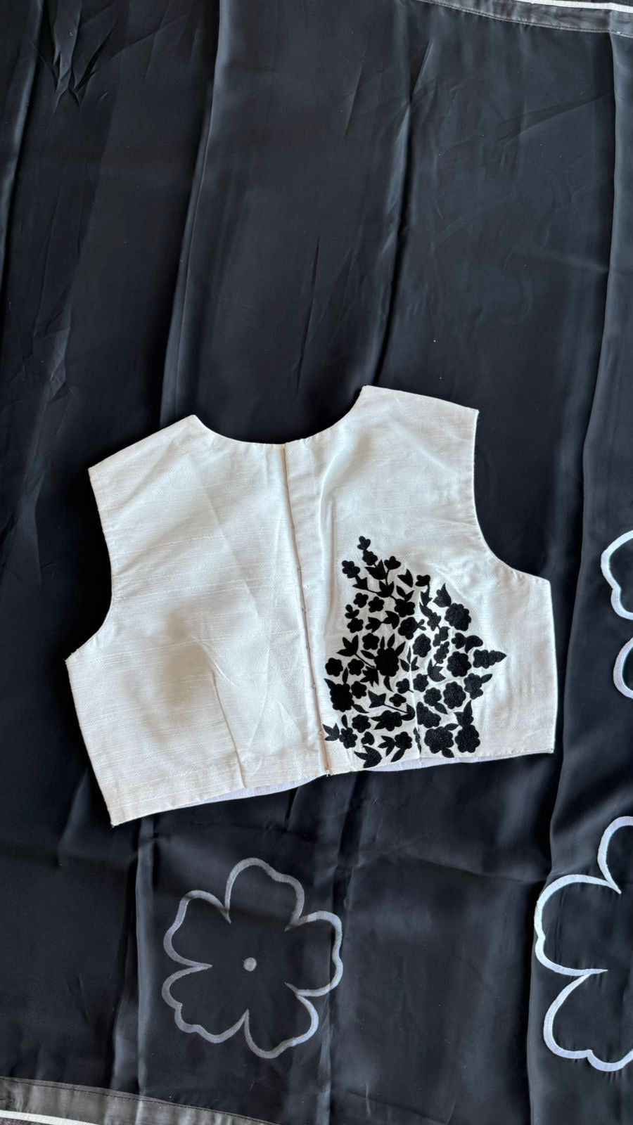 White silk shoulder hand embroidery blouse (only blouse)