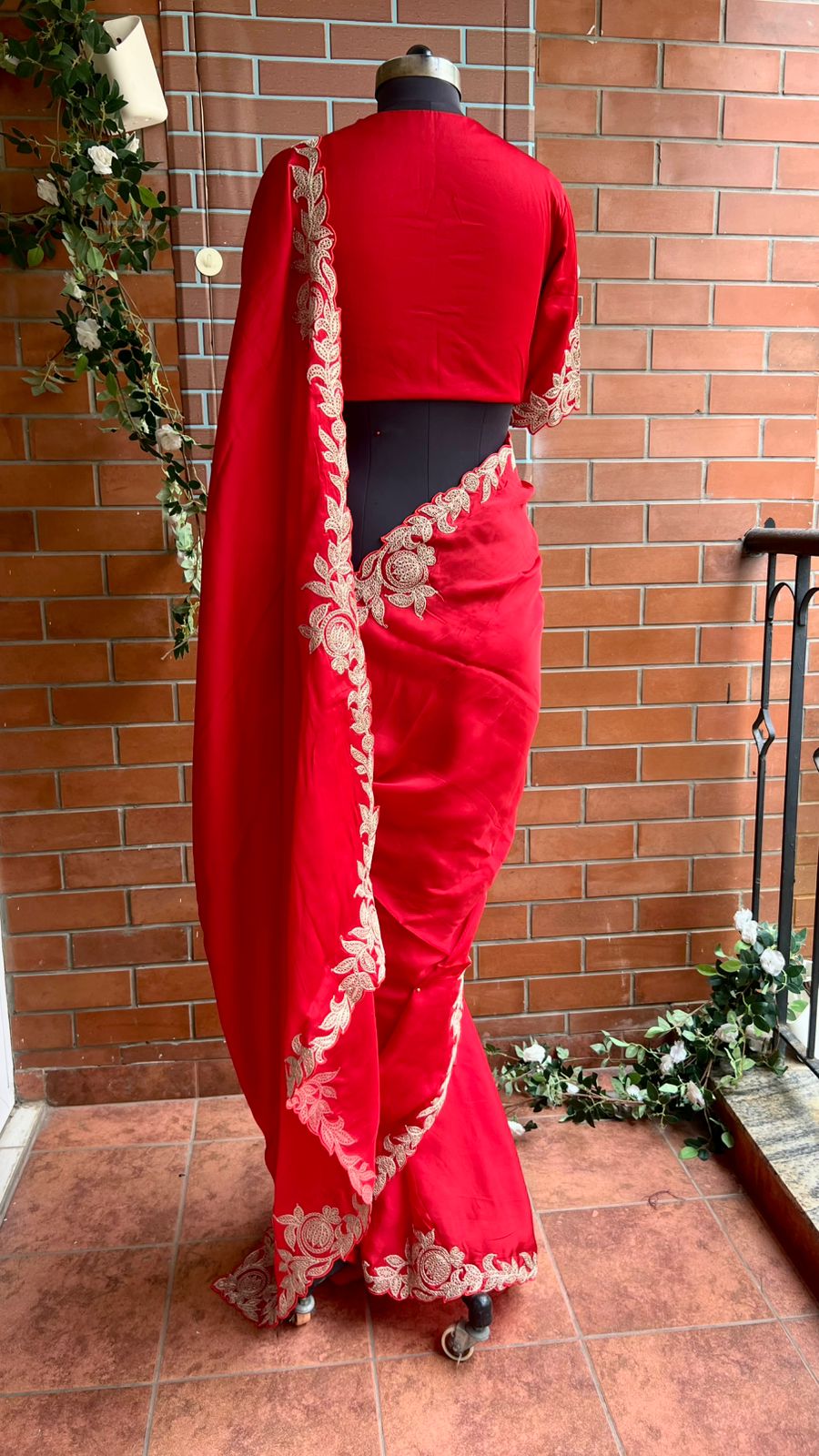 Red Gajji silk saree with heavy embroidery blouse