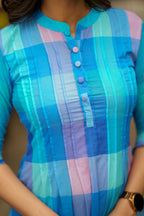 Blue checked cotton 2 piece kurti