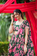 Green floral georgette handwork lehenga