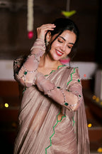 Dusty silver tissue hand made saree & blouse