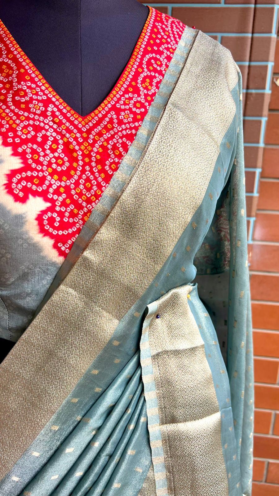 Grey banarasi saree with heavy embroidery blouse