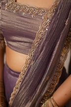 Lavender tissue handmade lehenga with blouse