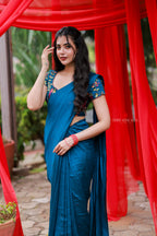 Deep blue marble saree with handwork blouse