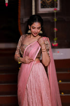 Pink marble silk lehenga with handwork blouse