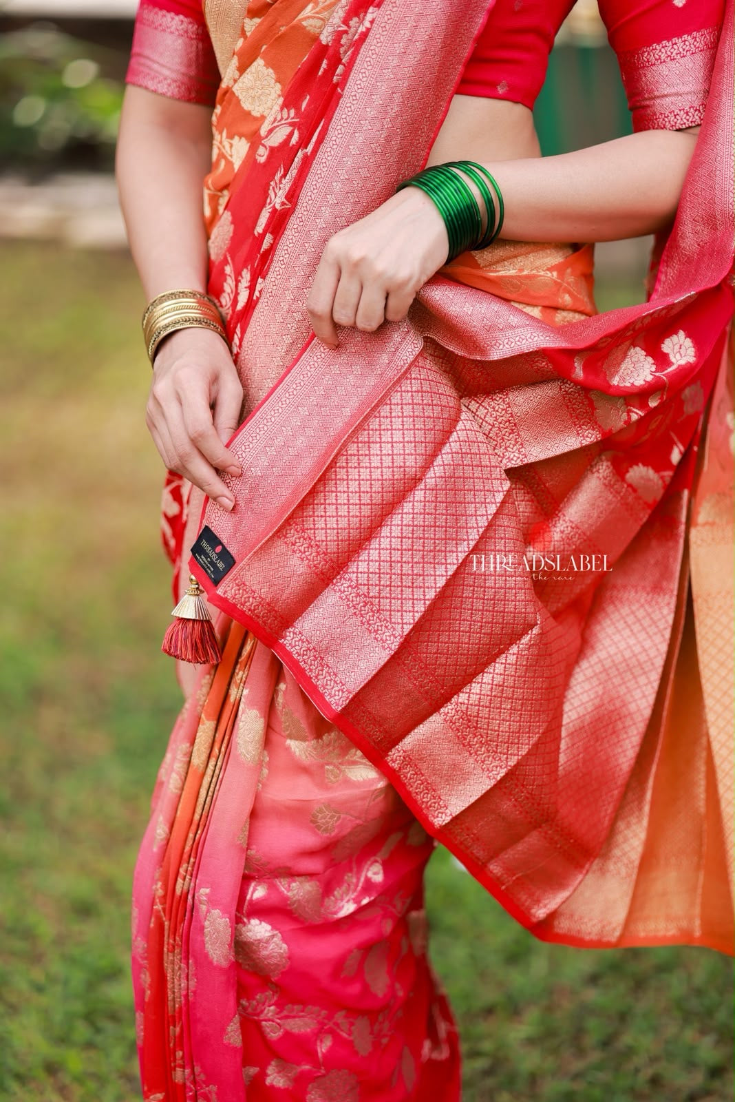 Multi banarasi georgette saree with hand work blouse