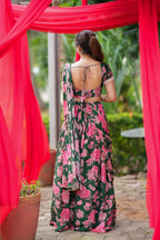 Green floral georgette handwork lehenga