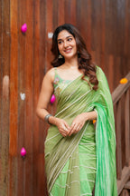 Multi Green Mul Chanderi Saree with Handwork Blouse