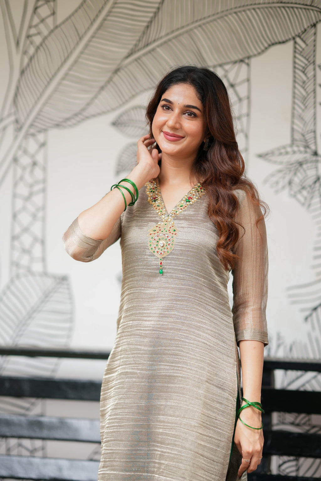 Silver tissue JEWEL NECK kurti