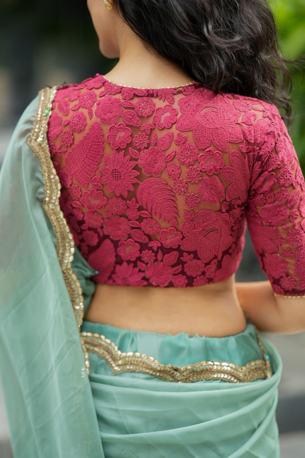 Deep pink cotton embroidery blouse (only blouse)