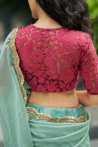 Deep pink cotton embroidery blouse (only blouse)