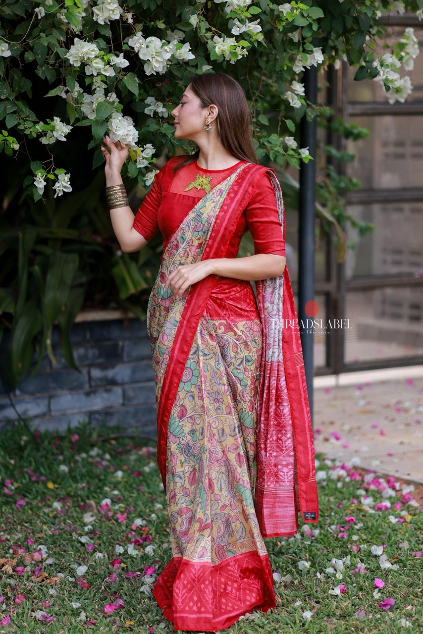 Fenu red kalamkari silk saree (only saree)