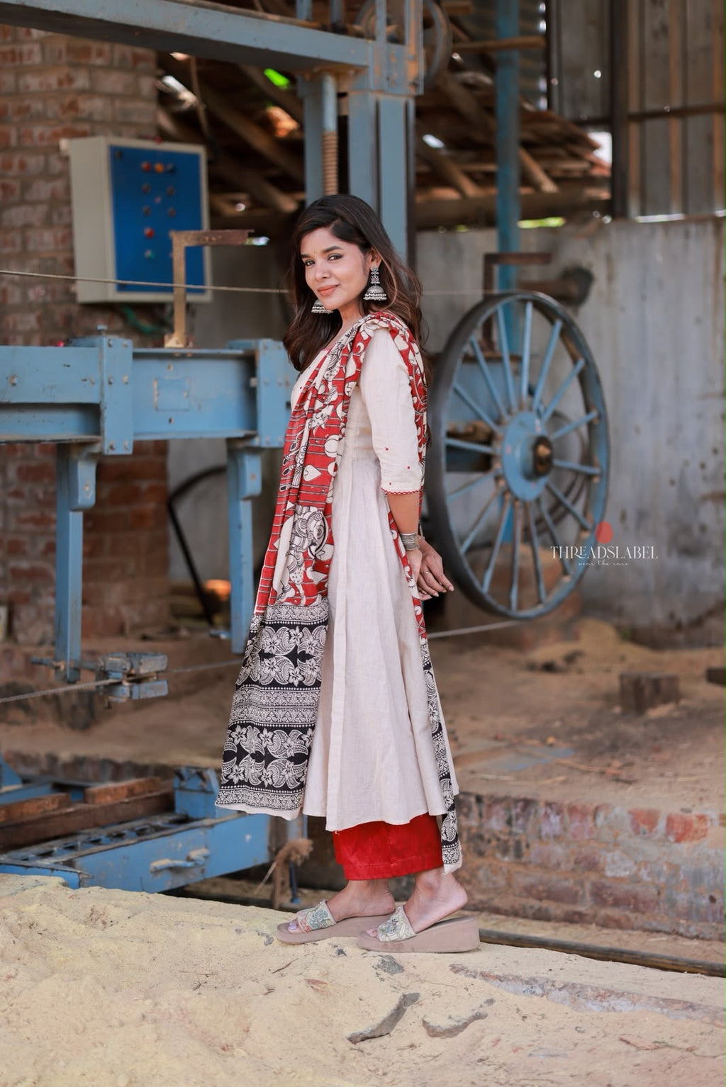 Cream cotton 3 piece Kurti set