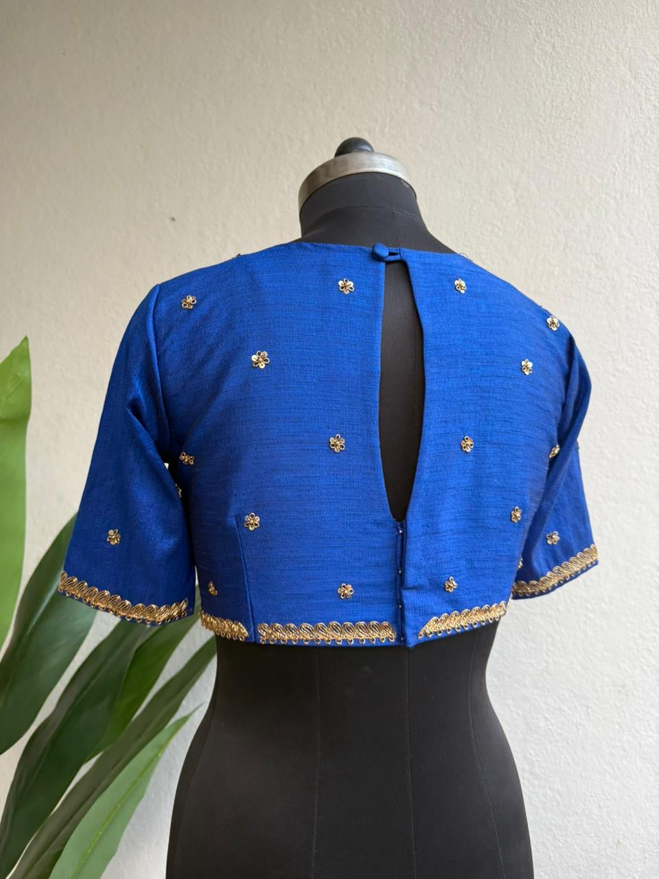 Blue silk shoulder hand worked blouse