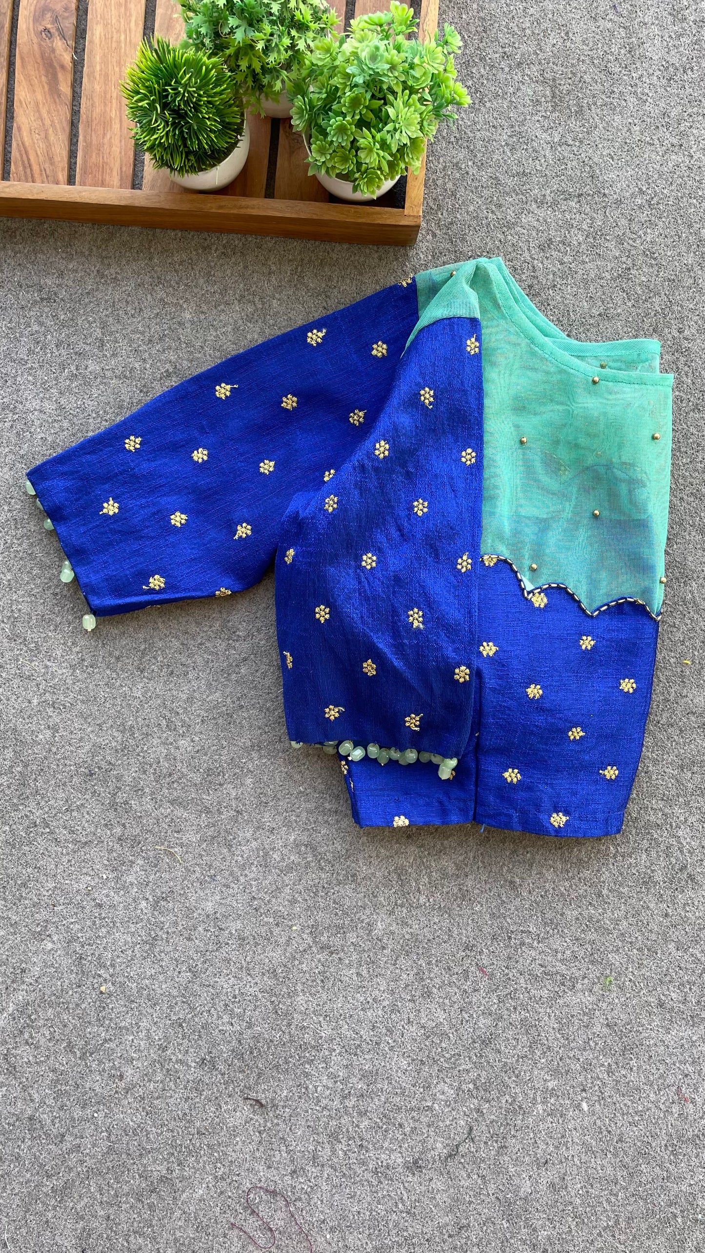 Blue silk netted & handwork blouse
