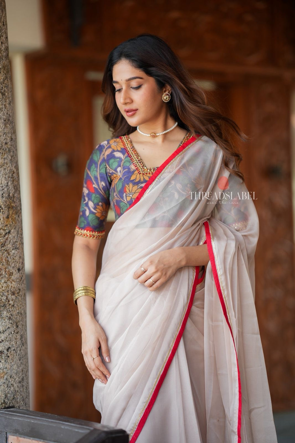 Blue kalamkari hand work blouse (only blouse)