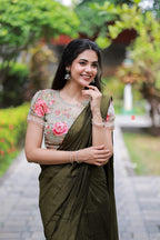 Bottle green Marble Saree with Handwork Blouse