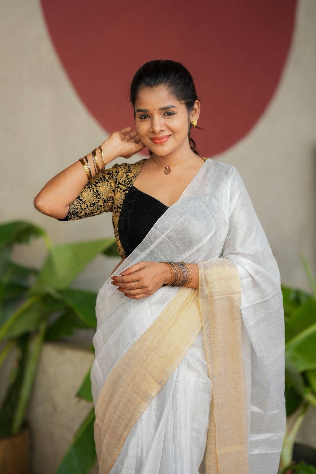 White soft tissue saree with heavy embroidery blouse