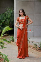 Orange rust satin handwork lehenga